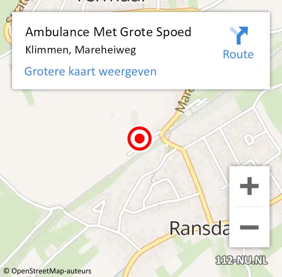 Locatie op kaart van de 112 melding: Ambulance Met Grote Spoed Naar Klimmen, Mareheiweg op 16 juli 2014 13:44