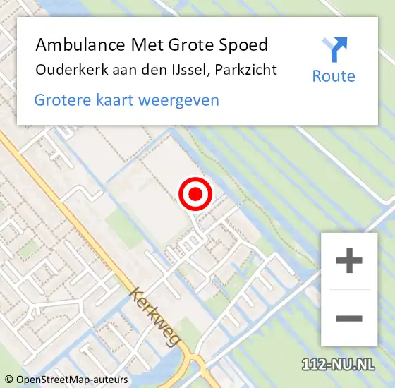 Locatie op kaart van de 112 melding: Ambulance Met Grote Spoed Naar Ouderkerk aan den IJssel, Parkzicht op 5 mei 2022 10:27