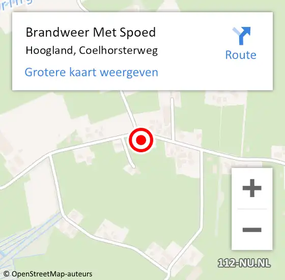 Locatie op kaart van de 112 melding: Brandweer Met Spoed Naar Hoogland, Coelhorsterweg op 5 mei 2022 10:29