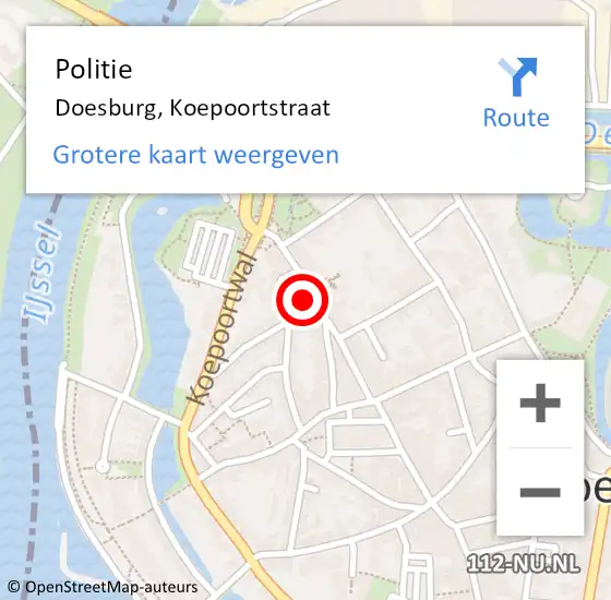 Locatie op kaart van de 112 melding: Politie Doesburg, Koepoortstraat op 5 mei 2022 10:55