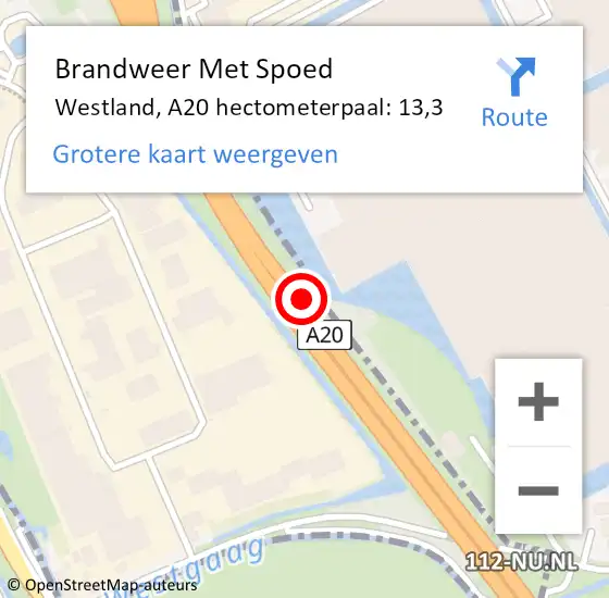 Locatie op kaart van de 112 melding: Brandweer Met Spoed Naar Westland, A20 hectometerpaal: 13,3 op 5 mei 2022 11:09