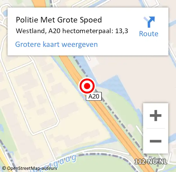 Locatie op kaart van de 112 melding: Politie Met Grote Spoed Naar Westland, A20 hectometerpaal: 13,3 op 5 mei 2022 11:25