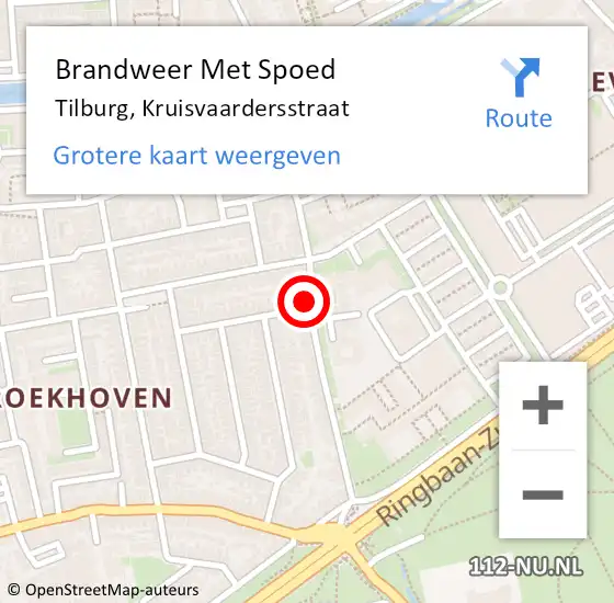 Locatie op kaart van de 112 melding: Brandweer Met Spoed Naar Tilburg, Kruisvaardersstraat op 5 mei 2022 12:06