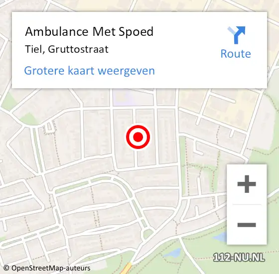 Locatie op kaart van de 112 melding: Ambulance Met Spoed Naar Tiel, Gruttostraat op 5 mei 2022 12:25