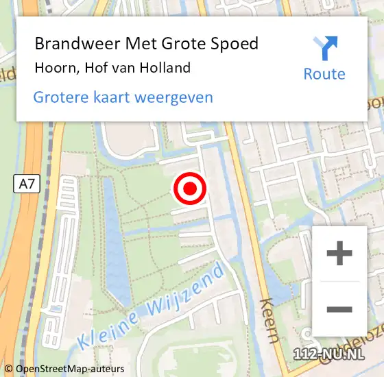 Locatie op kaart van de 112 melding: Brandweer Met Grote Spoed Naar Hoorn, Hof van Holland op 5 mei 2022 12:27