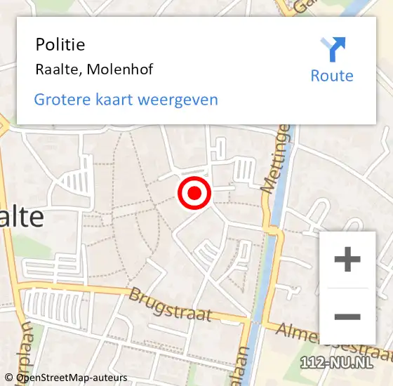 Locatie op kaart van de 112 melding: Politie Raalte, Molenhof op 5 mei 2022 12:30