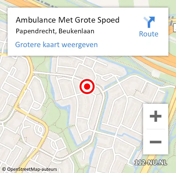 Locatie op kaart van de 112 melding: Ambulance Met Grote Spoed Naar Papendrecht, Beukenlaan op 5 mei 2022 12:36