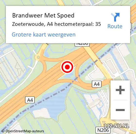 Locatie op kaart van de 112 melding: Brandweer Met Spoed Naar Zoeterwoude, A4 hectometerpaal: 35 op 5 mei 2022 12:37