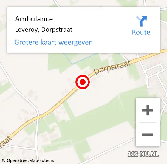 Locatie op kaart van de 112 melding: Ambulance Leveroy, Dorpstraat op 16 juli 2014 13:58