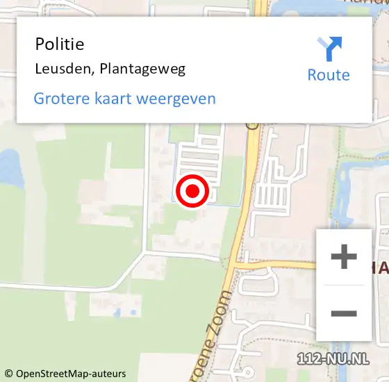 Locatie op kaart van de 112 melding: Politie Leusden, Plantageweg op 5 mei 2022 12:46