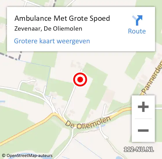 Locatie op kaart van de 112 melding: Ambulance Met Grote Spoed Naar Zevenaar, De Oliemolen op 5 mei 2022 12:58