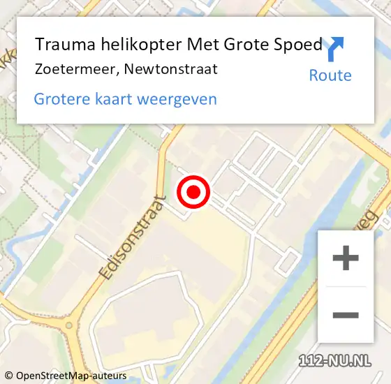 Locatie op kaart van de 112 melding: Trauma helikopter Met Grote Spoed Naar Zoetermeer, Newtonstraat op 5 mei 2022 13:07