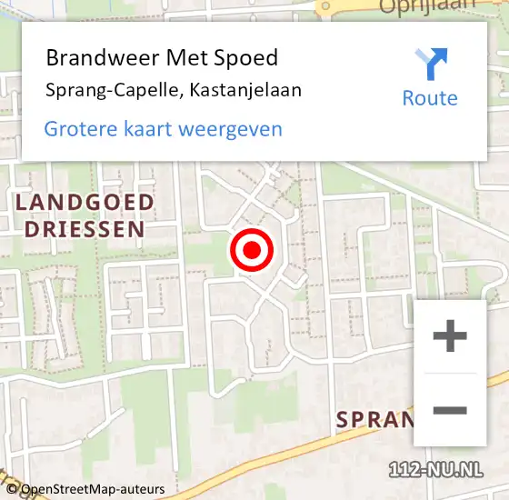 Locatie op kaart van de 112 melding: Brandweer Met Spoed Naar Sprang-Capelle, Kastanjelaan op 5 mei 2022 13:45