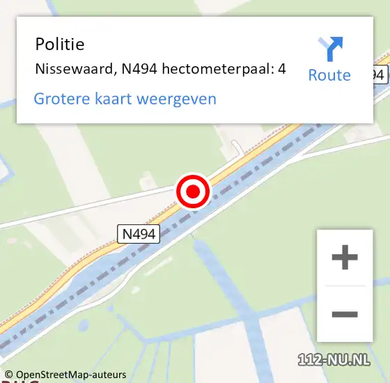 Locatie op kaart van de 112 melding: Politie Nissewaard, N494 hectometerpaal: 4 op 5 mei 2022 13:56