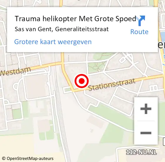 Locatie op kaart van de 112 melding: Trauma helikopter Met Grote Spoed Naar Sas van Gent, Generaliteitsstraat op 5 mei 2022 13:59