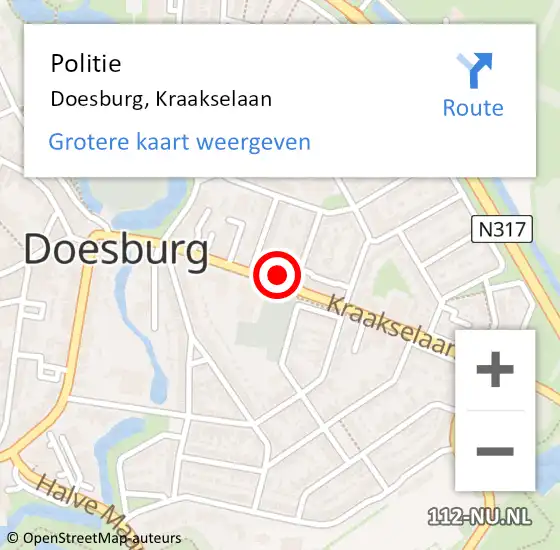 Locatie op kaart van de 112 melding: Politie Doesburg, Kraakselaan op 5 mei 2022 14:22