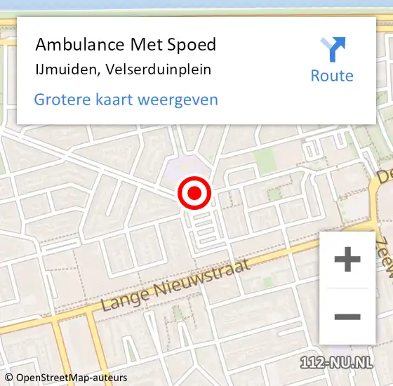 Locatie op kaart van de 112 melding: Ambulance Met Spoed Naar IJmuiden, Velserduinplein op 5 mei 2022 14:26