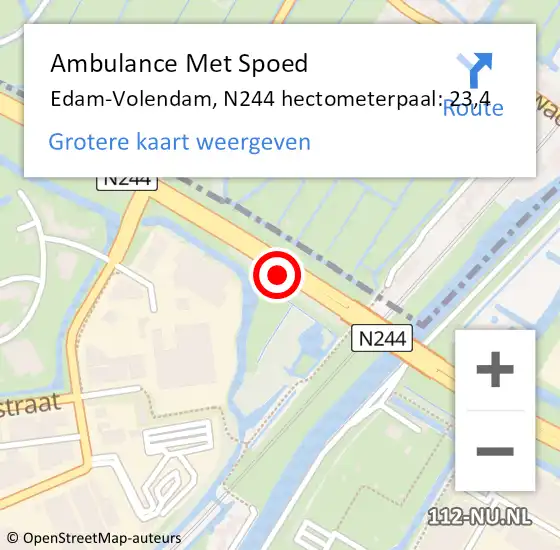 Locatie op kaart van de 112 melding: Ambulance Met Spoed Naar Edam-Volendam, N244 hectometerpaal: 23,4 op 5 mei 2022 14:44