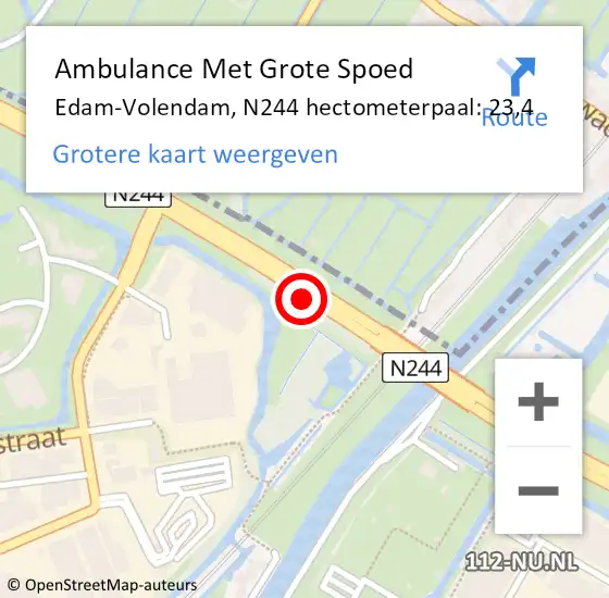 Locatie op kaart van de 112 melding: Ambulance Met Grote Spoed Naar Edam-Volendam, N244 hectometerpaal: 23,4 op 5 mei 2022 14:46