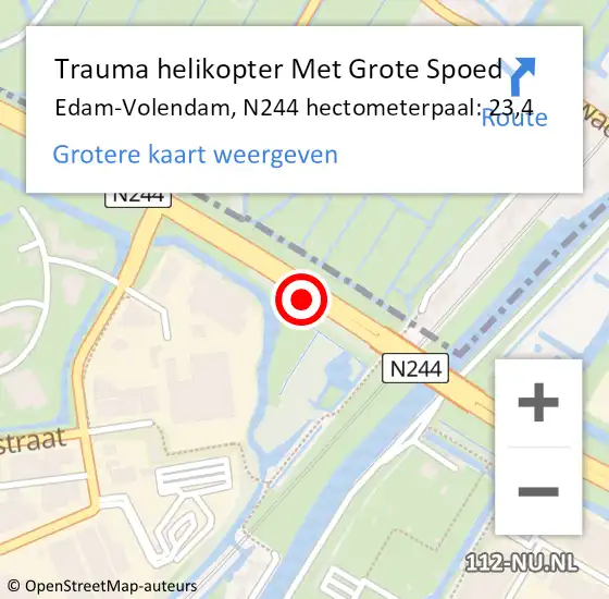 Locatie op kaart van de 112 melding: Trauma helikopter Met Grote Spoed Naar Edam-Volendam, N244 hectometerpaal: 23,4 op 5 mei 2022 14:47