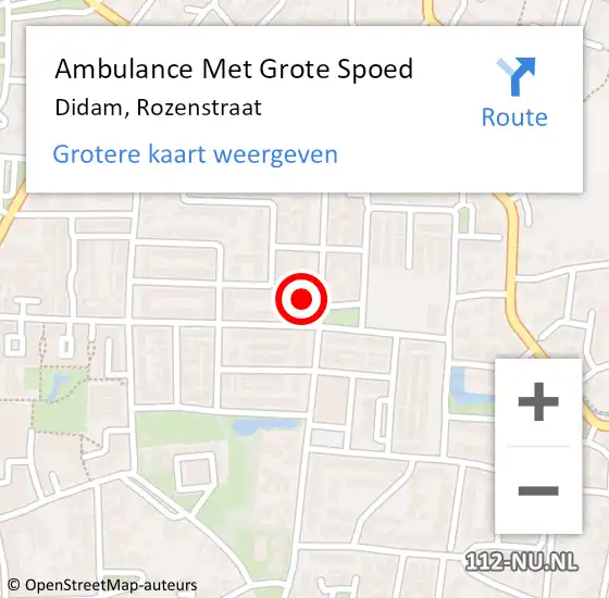 Locatie op kaart van de 112 melding: Ambulance Met Grote Spoed Naar Didam, Rozenstraat op 5 mei 2022 14:47