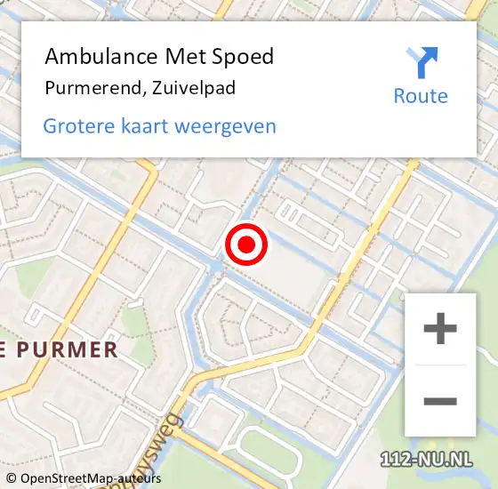 Locatie op kaart van de 112 melding: Ambulance Met Spoed Naar Purmerend, Zuivelpad op 5 mei 2022 14:47