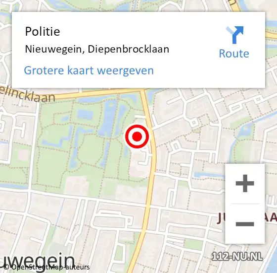 Locatie op kaart van de 112 melding: Politie Nieuwegein, Diepenbrocklaan op 5 mei 2022 15:14