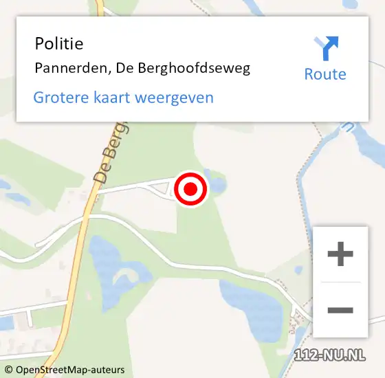 Locatie op kaart van de 112 melding: Politie Pannerden, De Berghoofdseweg op 5 mei 2022 15:31