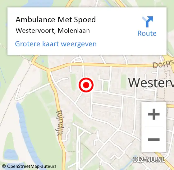 Locatie op kaart van de 112 melding: Ambulance Met Spoed Naar Westervoort, Molenlaan op 5 mei 2022 15:39