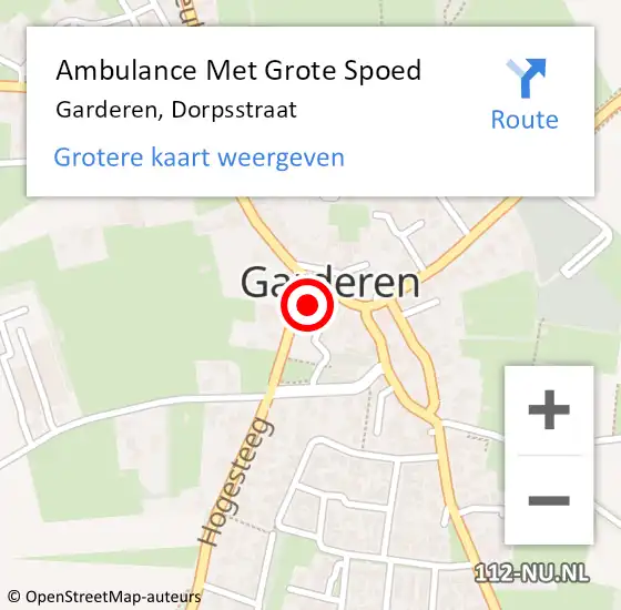 Locatie op kaart van de 112 melding: Ambulance Met Grote Spoed Naar Garderen, Dorpsstraat op 5 mei 2022 15:50