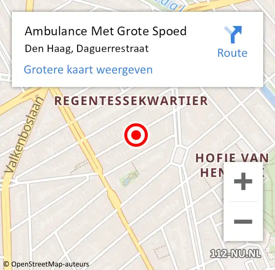 Locatie op kaart van de 112 melding: Ambulance Met Grote Spoed Naar Den Haag, Daguerrestraat op 5 mei 2022 16:05