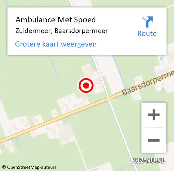 Locatie op kaart van de 112 melding: Ambulance Met Spoed Naar Zuidermeer, Baarsdorpermeer op 5 mei 2022 16:20
