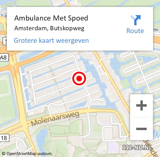 Locatie op kaart van de 112 melding: Ambulance Met Spoed Naar Amsterdam, Butskopweg op 5 mei 2022 16:41