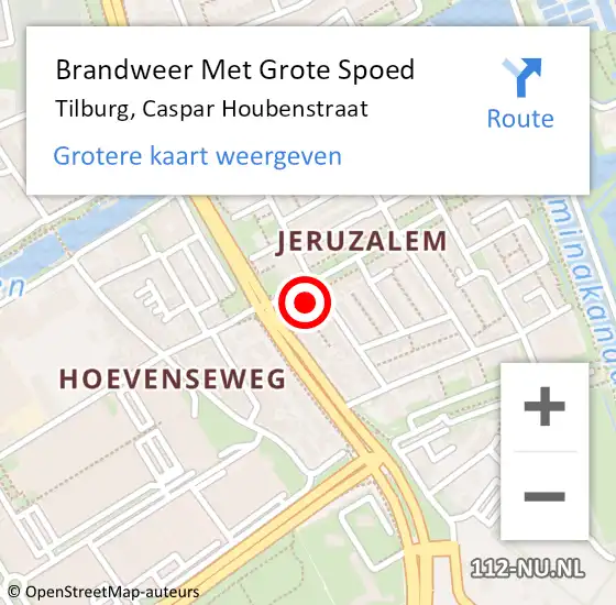 Locatie op kaart van de 112 melding: Brandweer Met Grote Spoed Naar Tilburg, Caspar Houbenstraat op 5 mei 2022 16:41