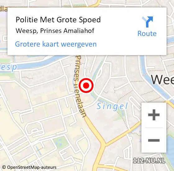 Locatie op kaart van de 112 melding: Politie Met Grote Spoed Naar Weesp, Prinses Amaliahof op 5 mei 2022 17:08