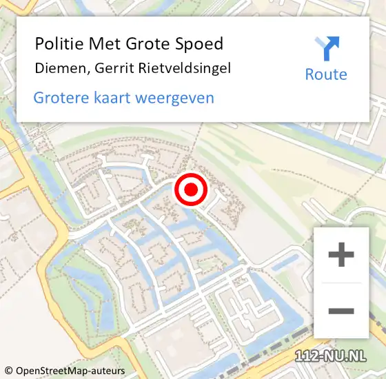 Locatie op kaart van de 112 melding: Politie Met Grote Spoed Naar Diemen, Gerrit Rietveldsingel op 5 mei 2022 17:10