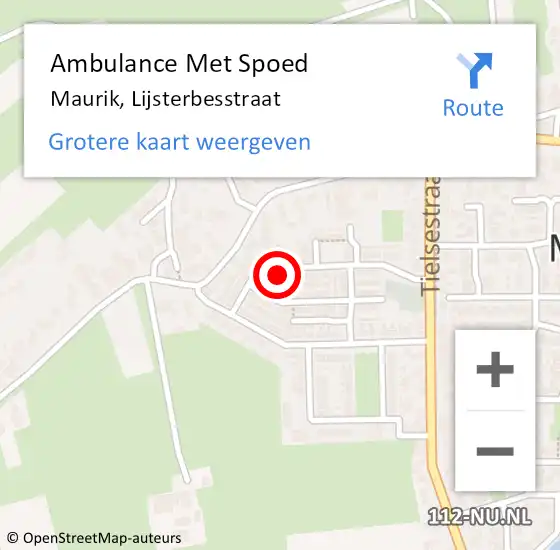 Locatie op kaart van de 112 melding: Ambulance Met Spoed Naar Maurik, Lijsterbesstraat op 5 mei 2022 17:13