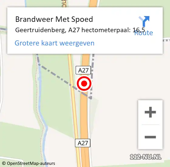 Locatie op kaart van de 112 melding: Brandweer Met Spoed Naar Geertruidenberg, A27 hectometerpaal: 16,5 op 5 mei 2022 17:20
