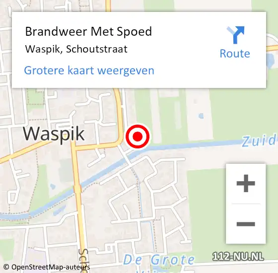 Locatie op kaart van de 112 melding: Brandweer Met Spoed Naar Waspik, Schoutstraat op 5 mei 2022 18:39