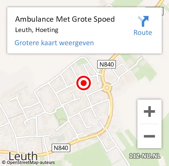 Locatie op kaart van de 112 melding: Ambulance Met Grote Spoed Naar Leuth, Hoeting op 5 mei 2022 19:19