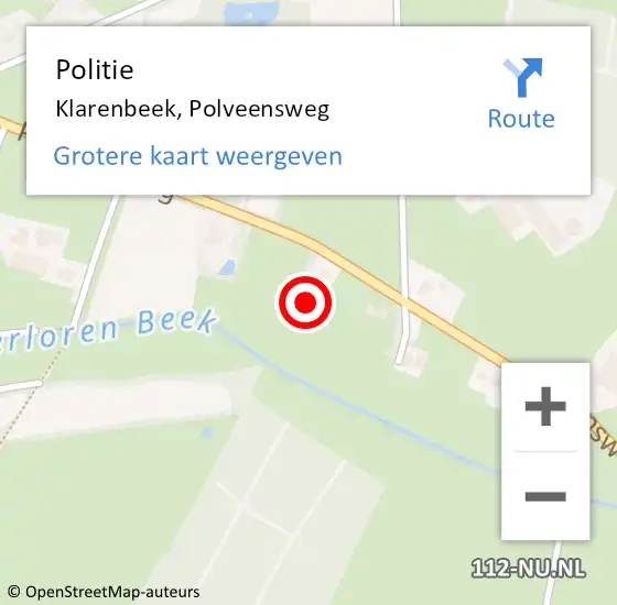 Locatie op kaart van de 112 melding: Politie Klarenbeek, Polveensweg op 5 mei 2022 19:41