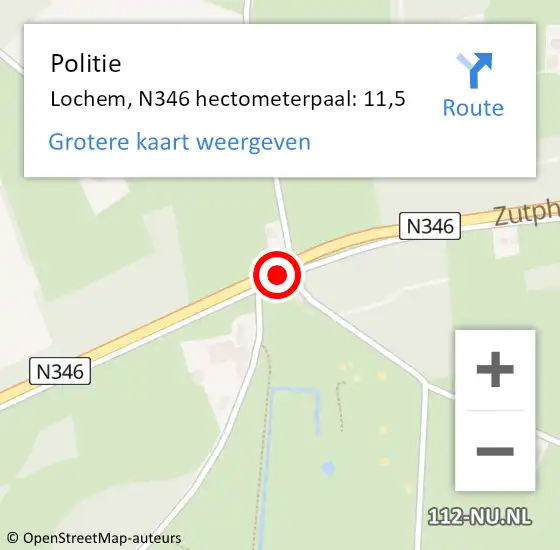 Locatie op kaart van de 112 melding: Politie Lochem, N346 hectometerpaal: 11,5 op 5 mei 2022 19:44