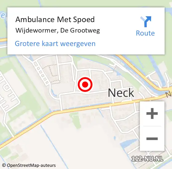 Locatie op kaart van de 112 melding: Ambulance Met Spoed Naar Wijdewormer, De Grootweg op 5 mei 2022 19:45