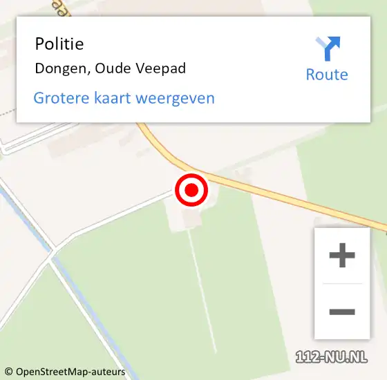 Locatie op kaart van de 112 melding: Politie Dongen, Oude Veepad op 5 mei 2022 19:59