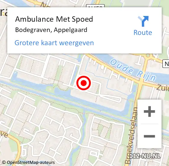 Locatie op kaart van de 112 melding: Ambulance Met Spoed Naar Bodegraven, Appelgaard op 5 mei 2022 20:08