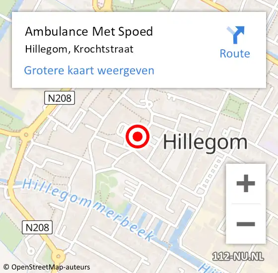 Locatie op kaart van de 112 melding: Ambulance Met Spoed Naar Hillegom, Krochtstraat op 5 mei 2022 20:39