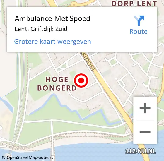 Locatie op kaart van de 112 melding: Ambulance Met Spoed Naar Lent, Griftdijk Zuid op 5 mei 2022 20:39