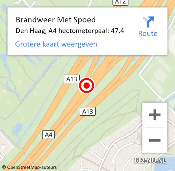 Locatie op kaart van de 112 melding: Brandweer Met Spoed Naar Den Haag, A4 hectometerpaal: 47,4 op 5 mei 2022 21:20