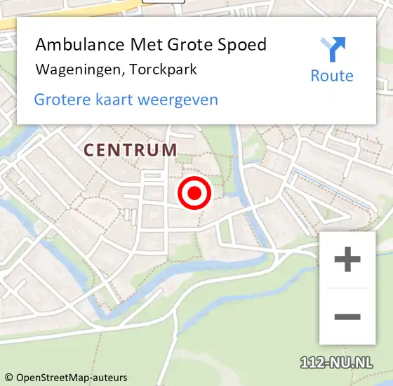 Locatie op kaart van de 112 melding: Ambulance Met Grote Spoed Naar Wageningen, Torckpark op 5 mei 2022 21:43