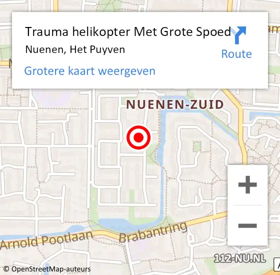 Locatie op kaart van de 112 melding: Trauma helikopter Met Grote Spoed Naar Nuenen, Het Puyven op 5 mei 2022 21:48